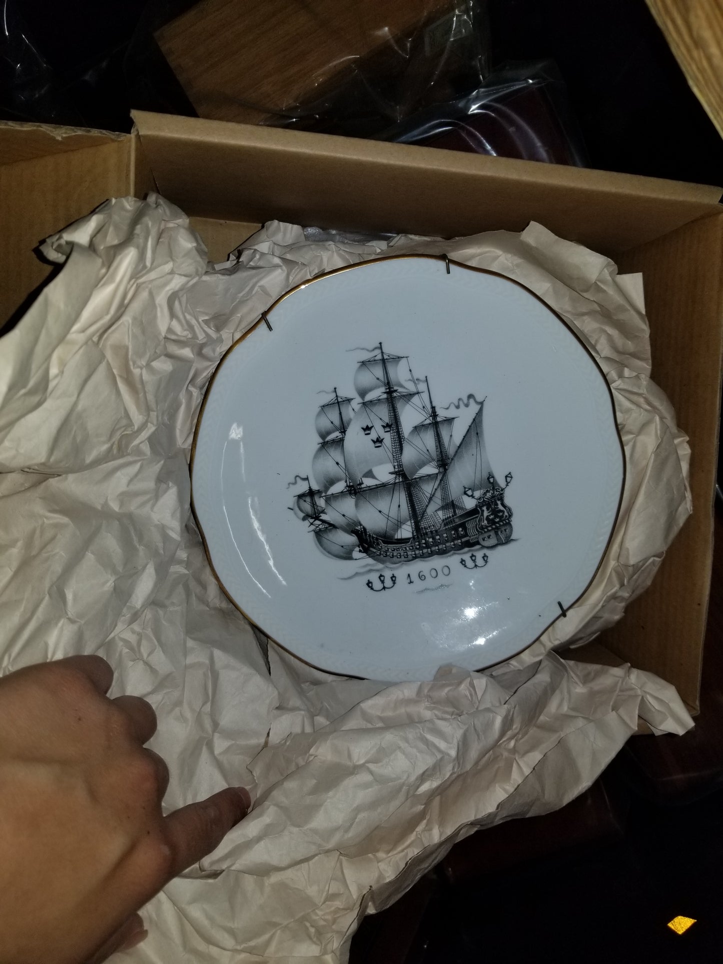 P00090 - Vintage Set Swedish Rörstrand Nautical Black and White Porcelain Plate