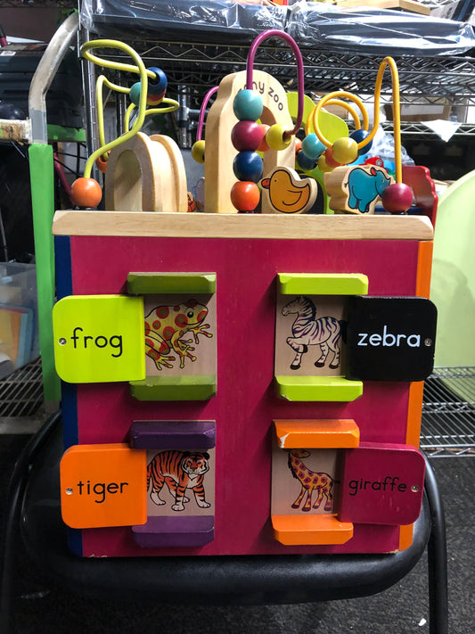 M00017 - Zany Zoo Wooden Activity Cube- Toddler Activity Centre